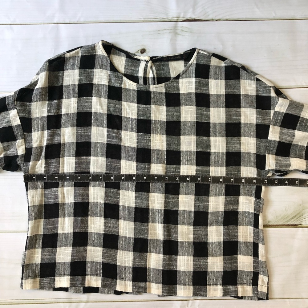 Zara Basic Checkered Linen Blouse Size M - Picture 7 of 8
